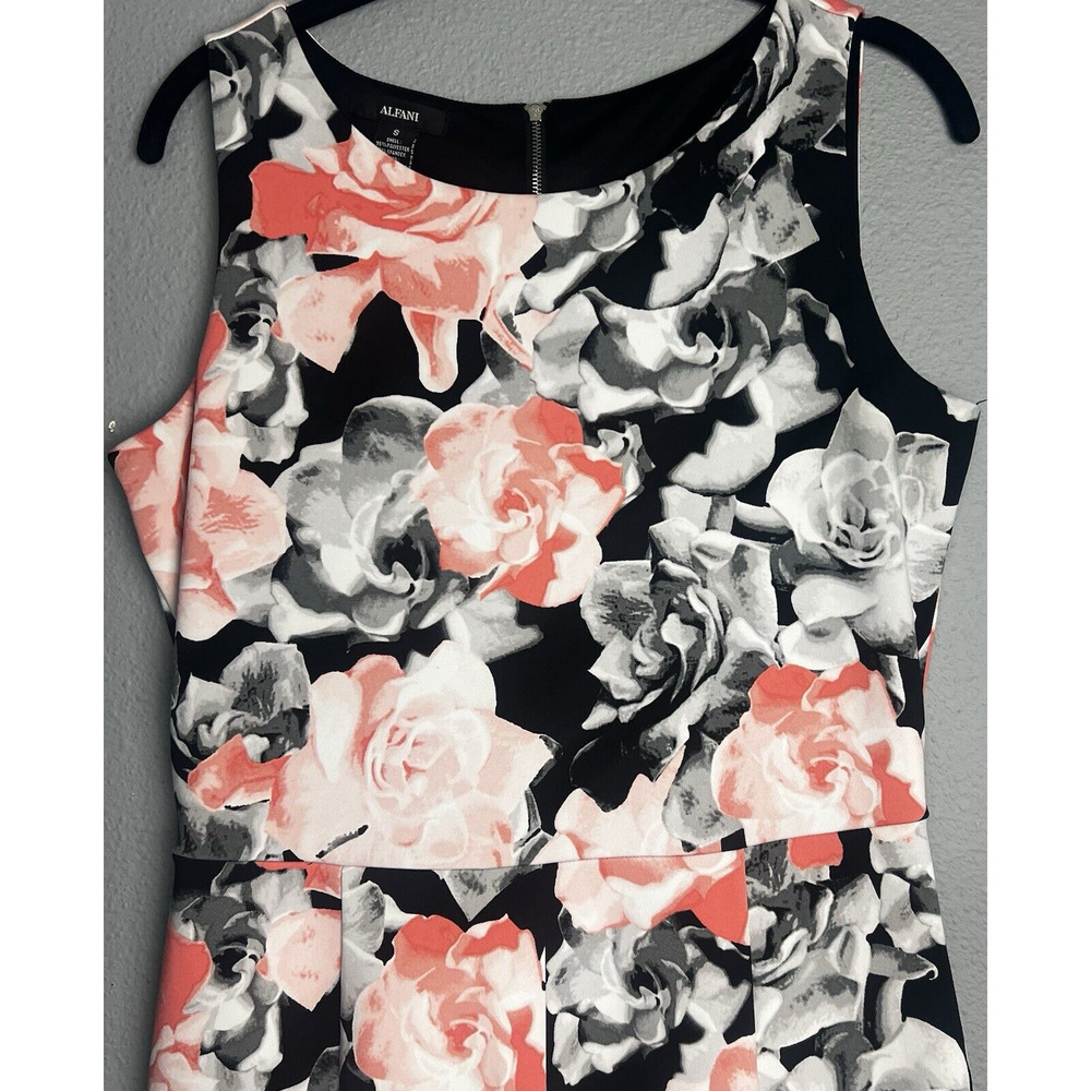 Alfani Floral Sleeveless Dress Women Size S Fit & Flare Peach Black Empire Waist